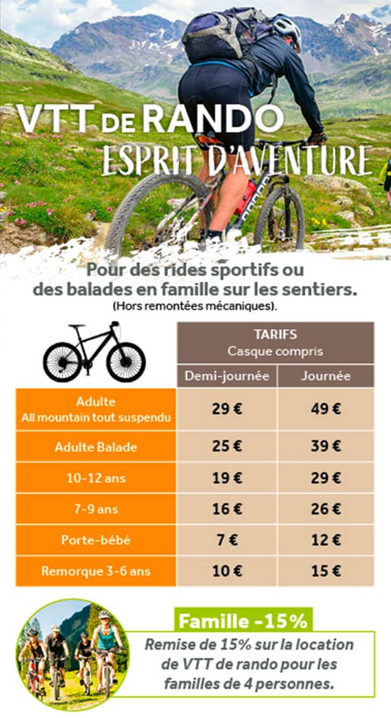 Tarifs Locations VTT de rando