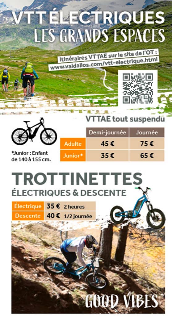 Tarifs Locations de VTT et trottinettes
